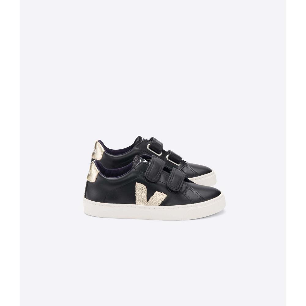 Veja ESPLAR LEATHER Kids\' Sneakers Black/Gold | NZ 812UZG